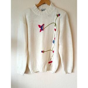 Vintage Wye Oaks Butterfly Embroidered Cable Knit Sweater